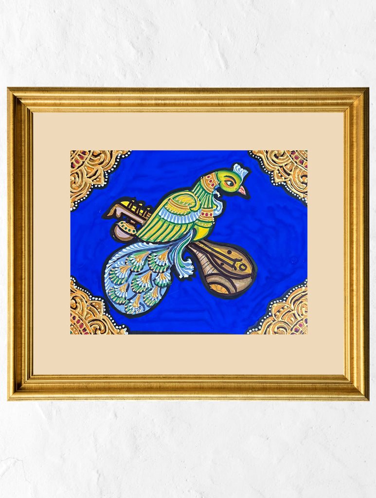 Exclusive Ganjifa Art Framed Painting - Peacock & Veena