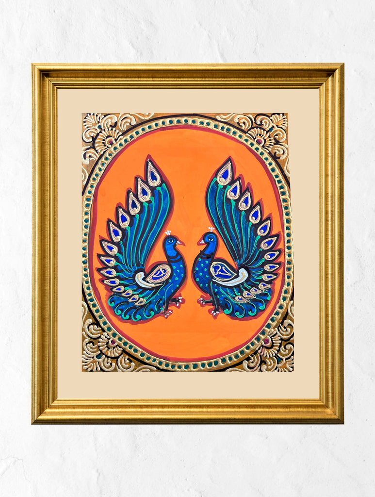 Exclusive Ganjifa Art Framed Painting - Peacocks