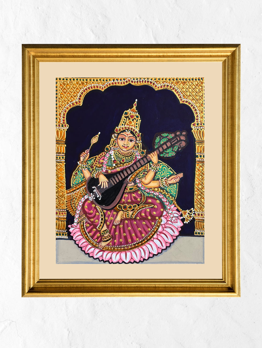 Load image into Gallery viewer, Exclusive Ganjifa Art Framed Painting - Saraswati With Veena