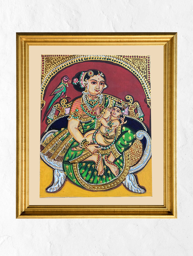 Exclusive Ganjifa Art Framed Painting - Yashoda & Krishna