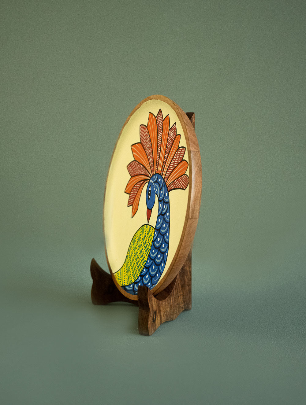 Load image into Gallery viewer, Exclusive Gond Art Wooden Wall Plate / Table Curio - Cream Peacock