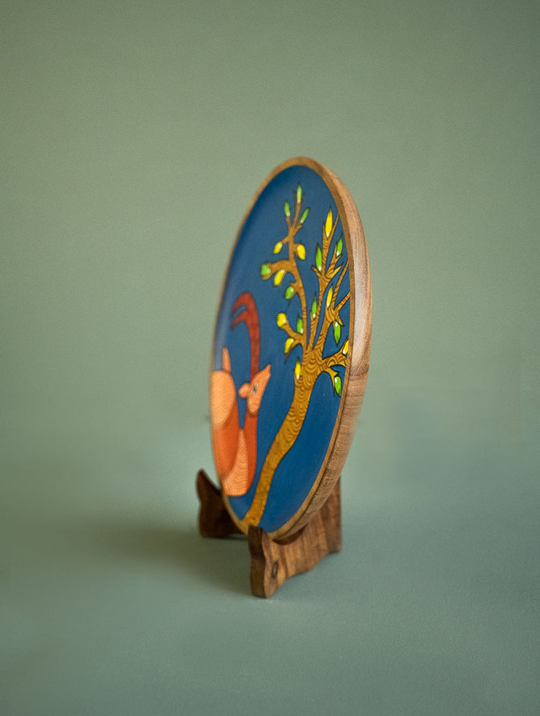 Exclusive Gond Art Wooden Wall Plate / Table Curio - Royal Deer 