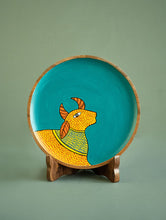 Load image into Gallery viewer, Exclusive Gond Art Wooden Wall Plate / Table Curio - Teal Cow
