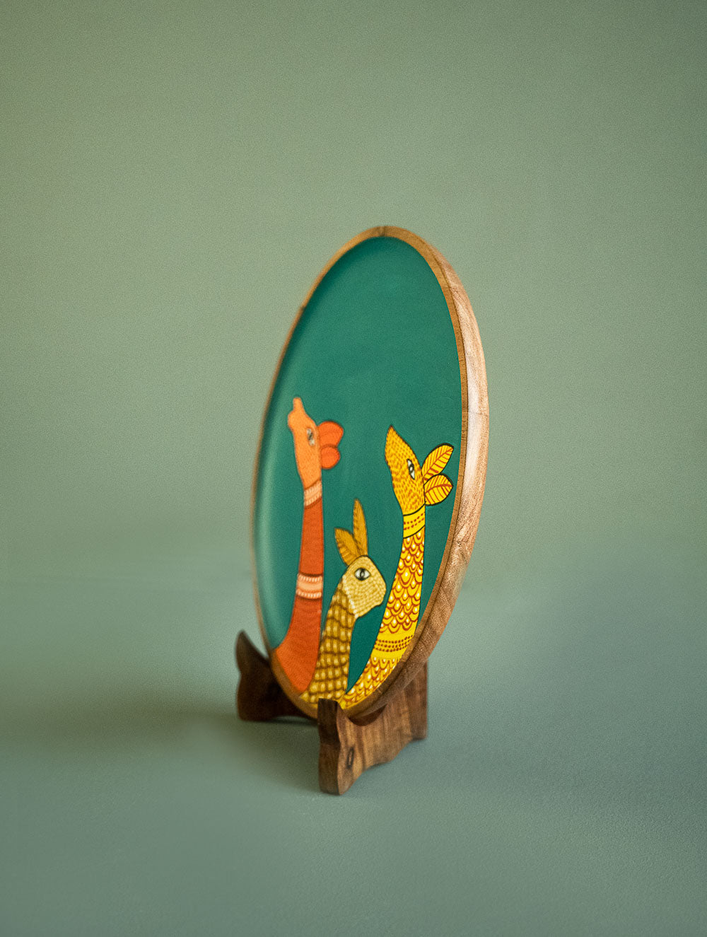 Load image into Gallery viewer, Exclusive Gond Art Wooden Wall Plate / Table Curio - Teal Deer 