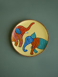 Exclusive Gond Art Wooden Wall Plate / Table Curio - The Cream Elephants