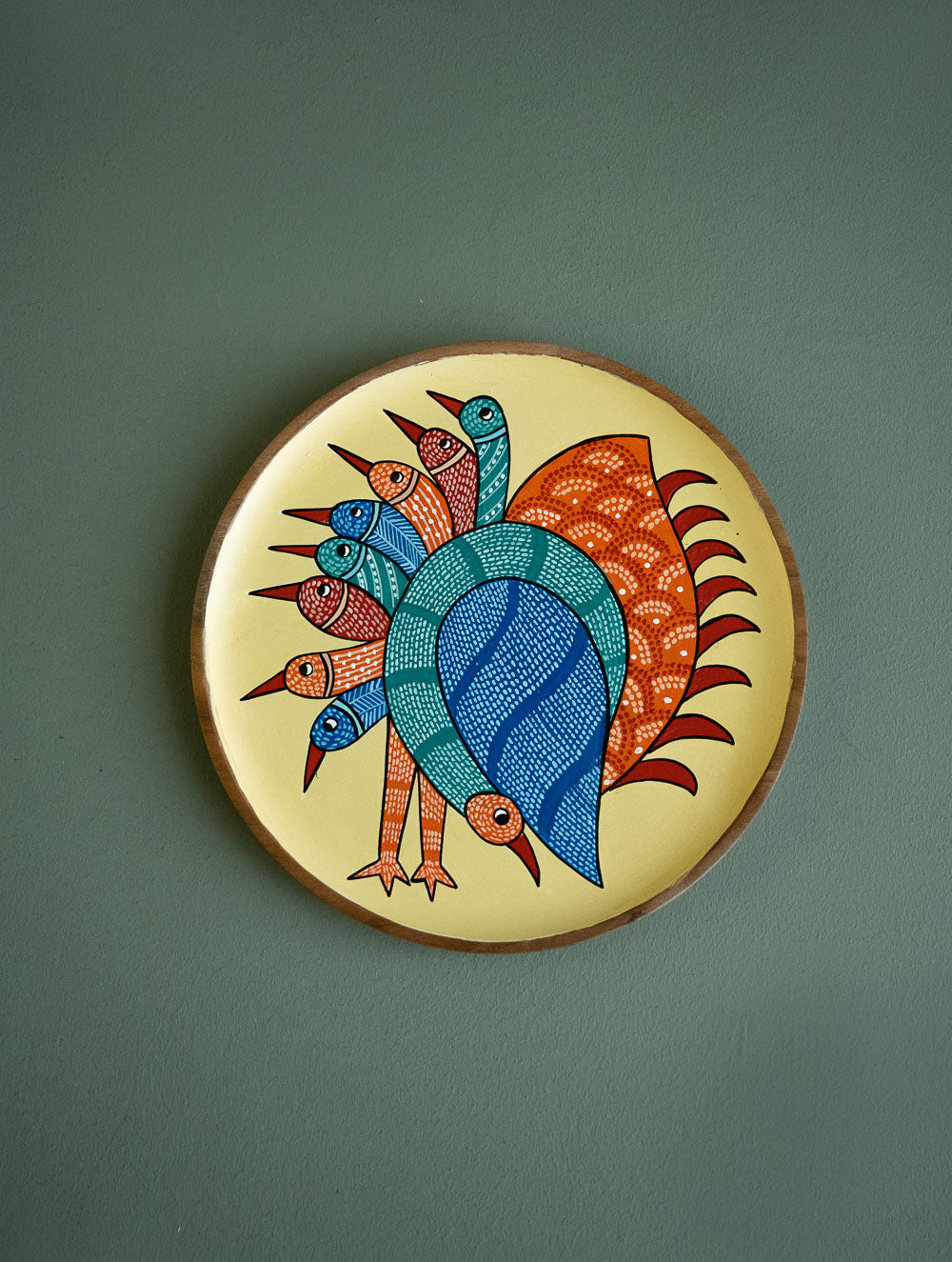 Load image into Gallery viewer, Exclusive Gond Art Wooden Wall Plate / Table Curio - The Cream Peacock