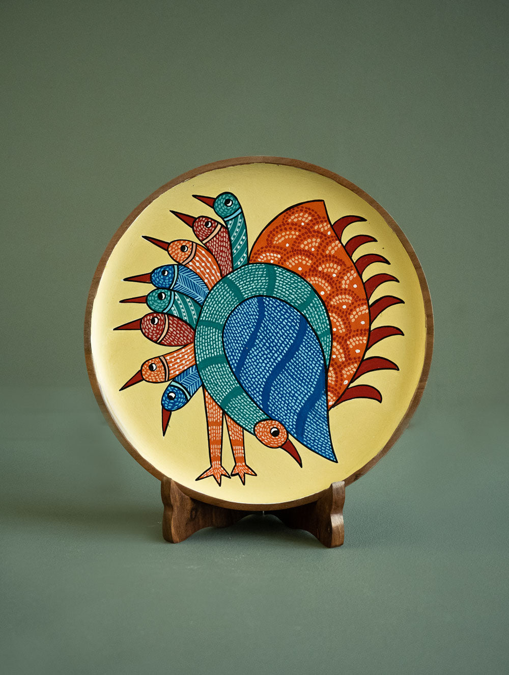 Load image into Gallery viewer, Exclusive Gond Art Wooden Wall Plate / Table Curio - The Cream Peacock