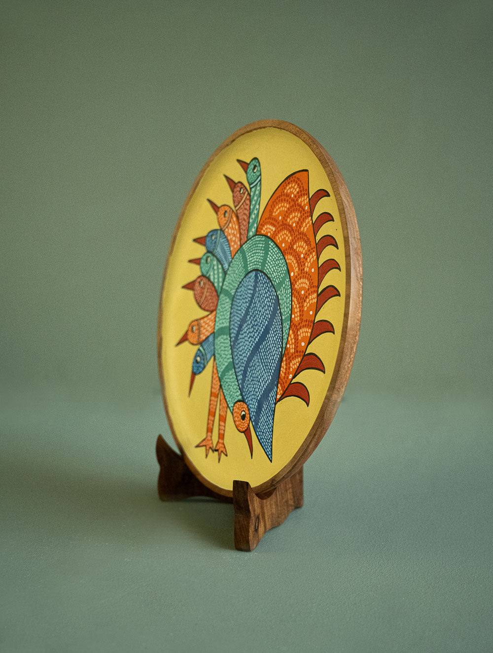 Load image into Gallery viewer, Exclusive Gond Art Wooden Wall Plate / Table Curio - The Cream Peacock