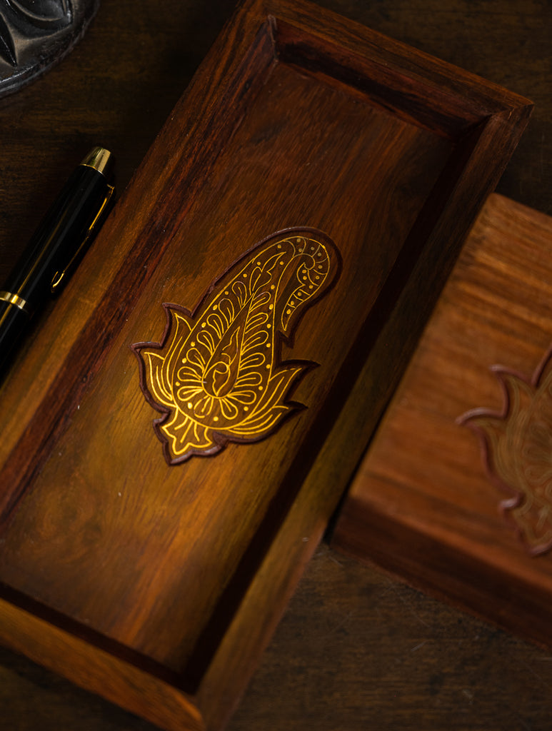 Exclusive Handcrafted Tarakashi Wooden Desk Set - Paisley (2 Pc Set)