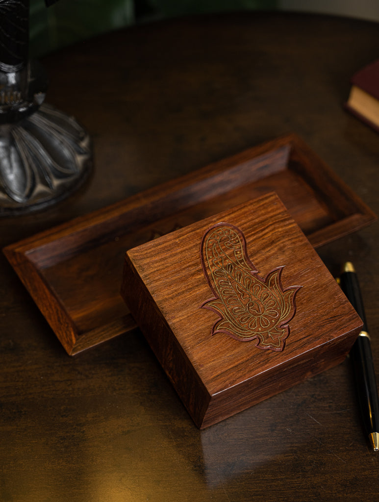 Exclusive Handcrafted Tarakashi Wooden Desk Set - Paisley (2 Pc Set)