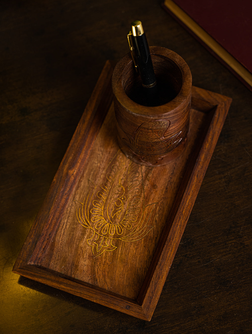 Exclusive Handcrafted Tarakashi Wooden Desk Set - The Paisley (2 Pc Set)