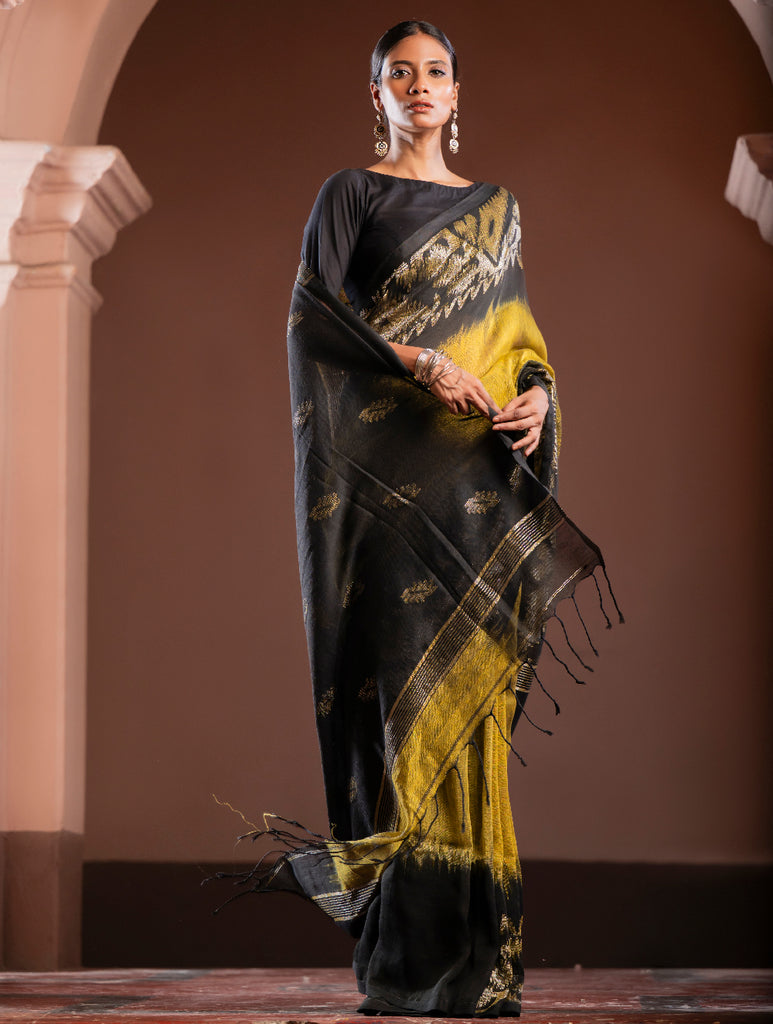 Exclusive Handwoven Bengal Linen Jamdani Saree - Kanaka Dhara