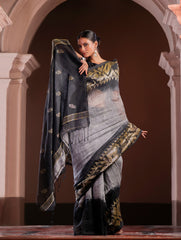 Exclusive Handwoven Bengal Linen Jamdani Saree - Meghrekha