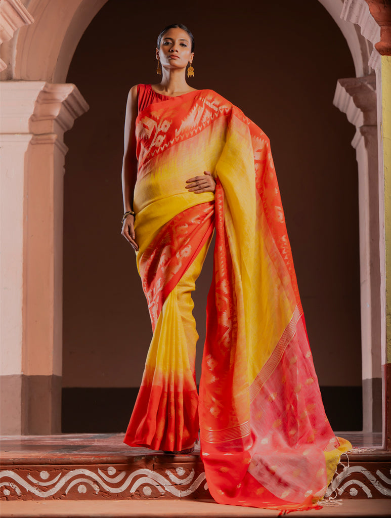 Exclusive Handwoven Bengal Linen Jamdani Saree - Sondhya Tara