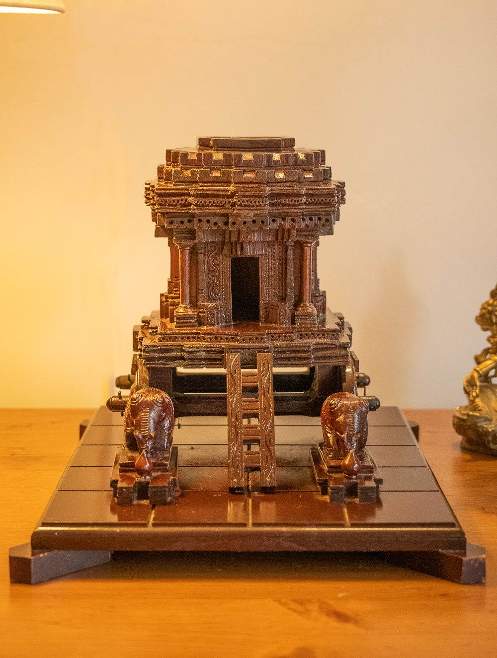 Load image into Gallery viewer, Exclusive Karnataka Wood Carving Curio - Hampi Chariot (Large, 13&quot; x 11&quot;)