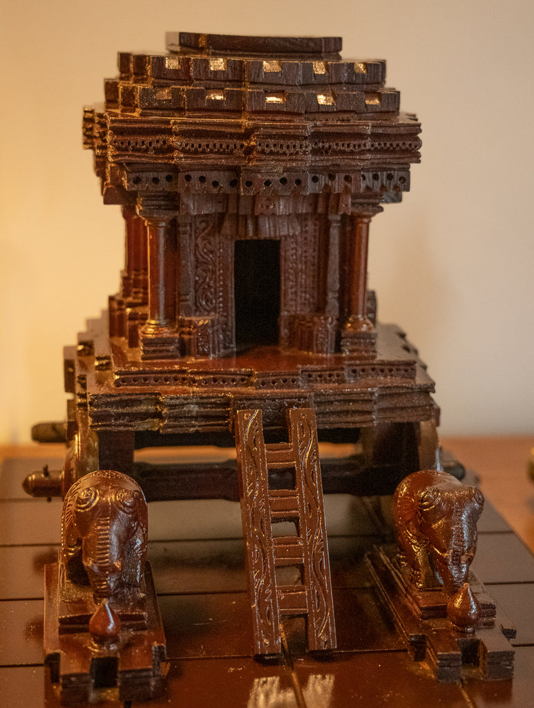 Exclusive Karnataka Wood Carving Curio - Hampi Chariot (Large, 13" x 11")