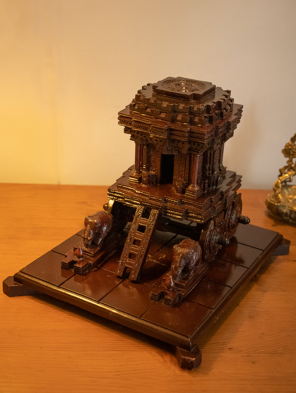 Load image into Gallery viewer, Exclusive Karnataka Wood Carving Curio - Hampi Chariot (Large, 13&quot; x 11&quot;)