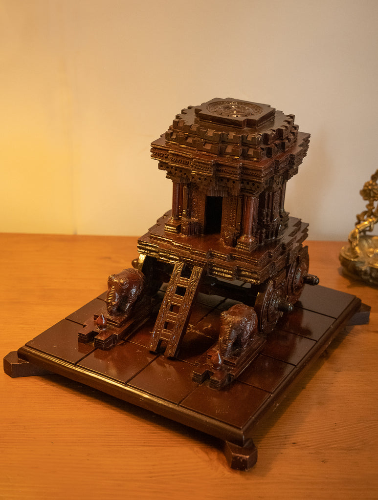 Exclusive Karnataka Wood Carving Curio - Hampi Chariot (Large, 13" x 11")