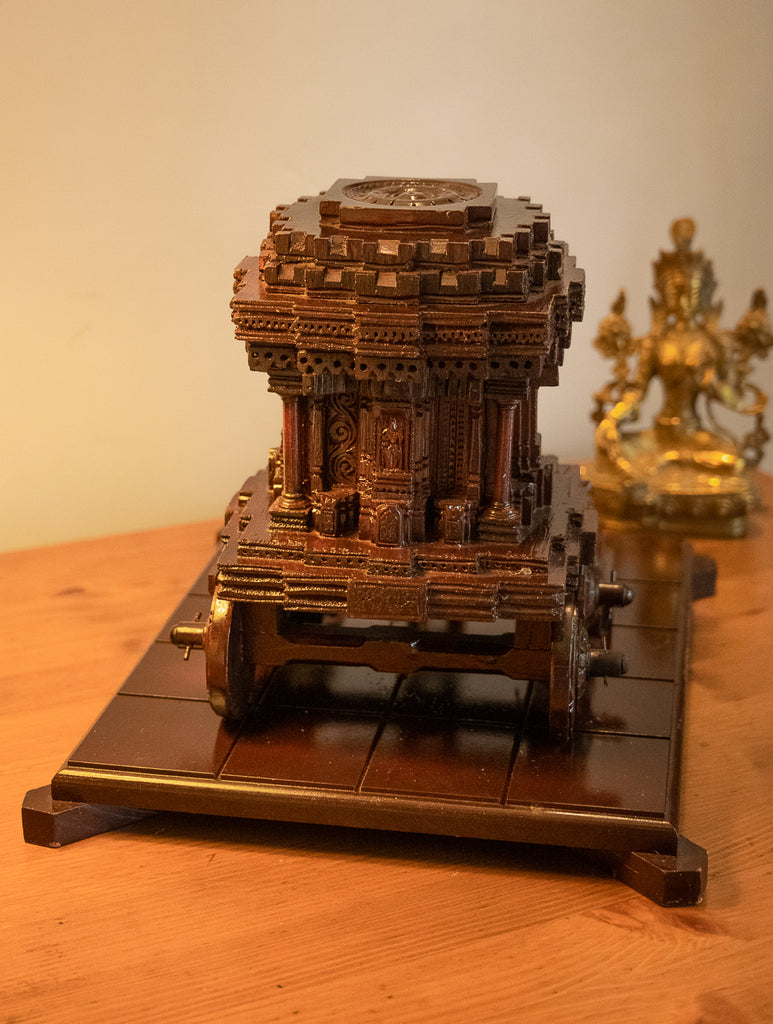 Exclusive Karnataka Wood Carving Curio - Hampi Chariot (Large, 13" x 11")