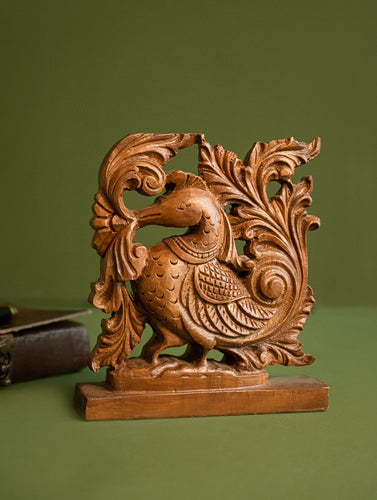 Exclusive Karnataka Wood Carving Curio - Peacock