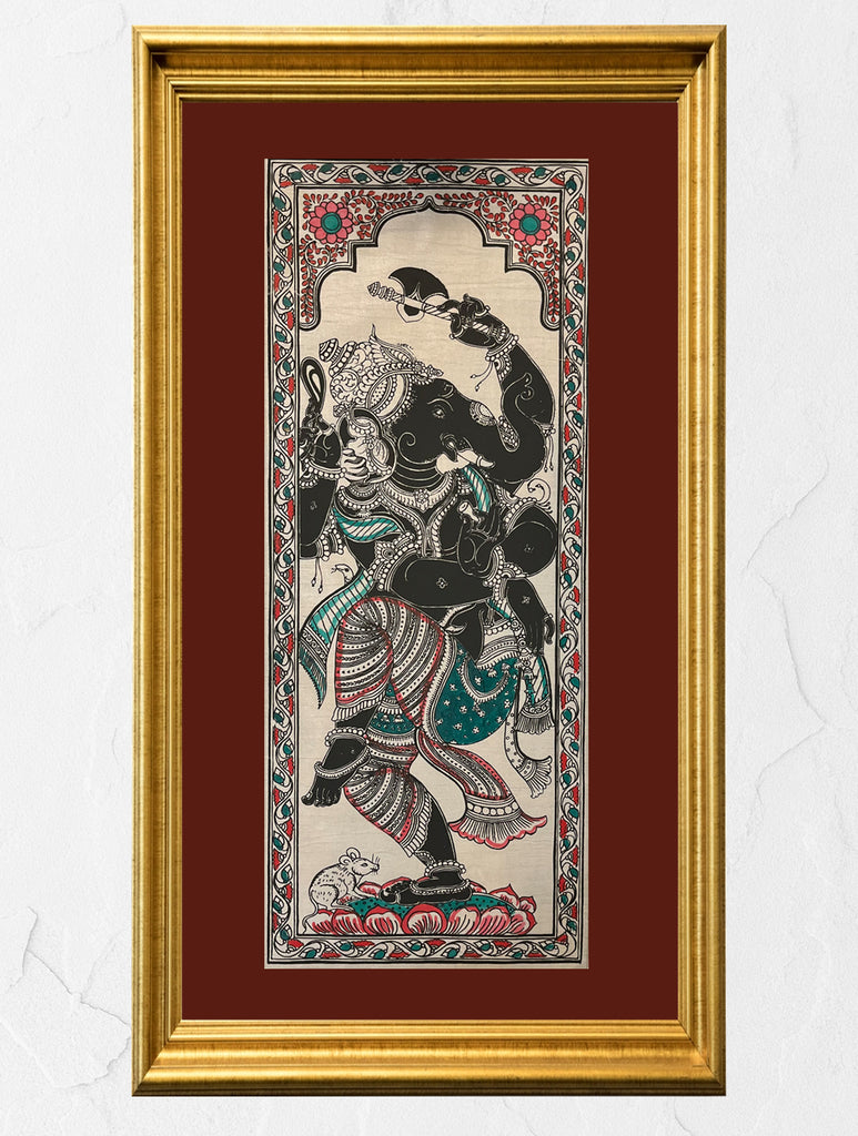 Exclusive Pattachitra Art Silk Painting - Dancing Ganesha