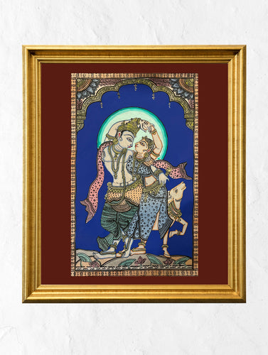 Exclusive Pattachitra Art Silk Painting - Krishna & Radha