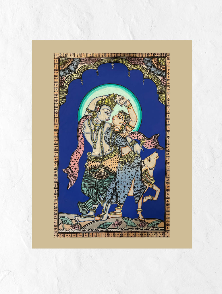Exclusive Pattachitra Art Silk Painting - Krishna & Radha