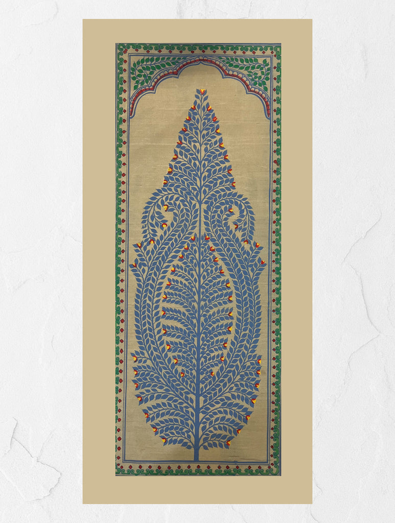 Exclusive Pattachitra Art Silk Painting - Ornate Foliage, Blue