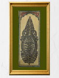 Exclusive Pattachitra Art Silk Painting - Ornate Foliage, Blue & Black