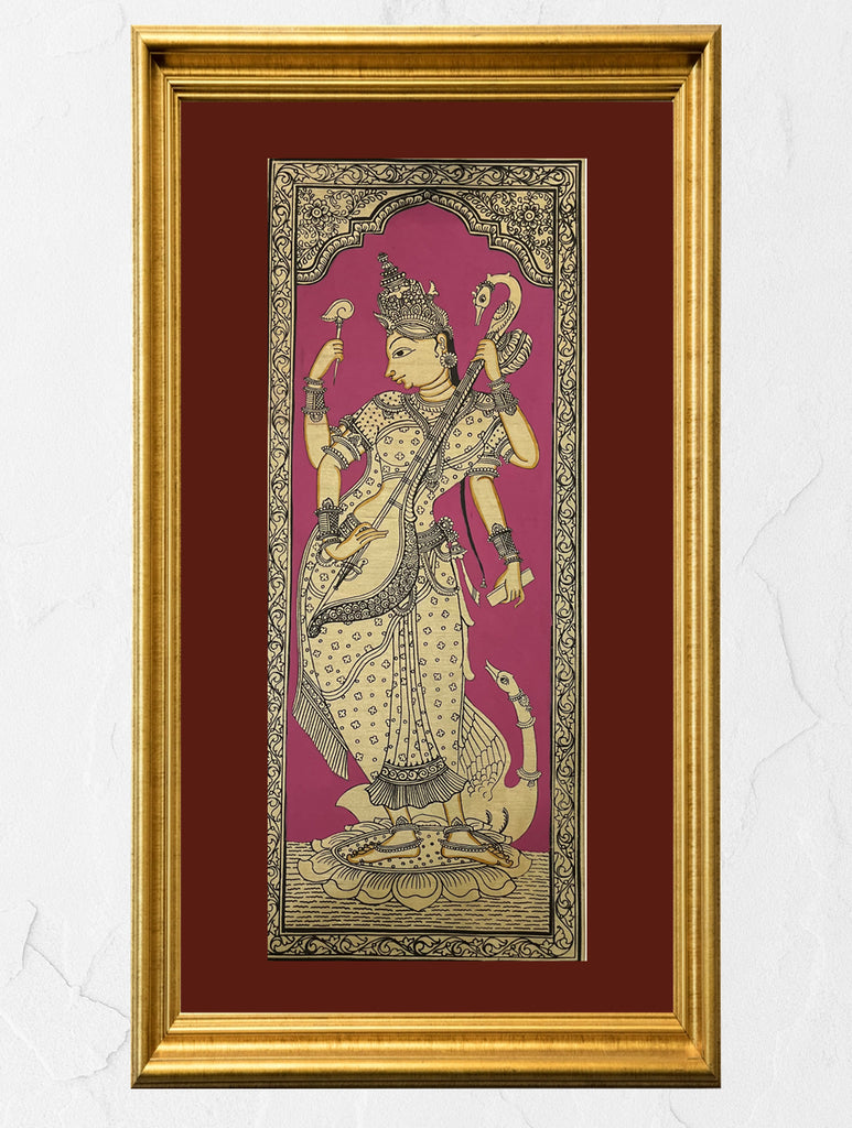 Exclusive Pattachitra Art Silk Painting - Saraswati