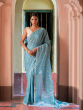 Load image into Gallery viewer, Exclusive Soft Handwoven Bengal Cotton Jamdani Saree - Blue Raga