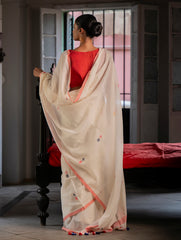 Exclusive Soft Handwoven Bengal Cotton Jamdani Saree - Cream Elegance 