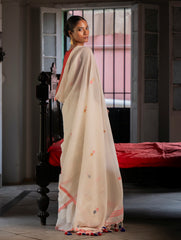Exclusive Soft Handwoven Bengal Cotton Jamdani Saree - Cream Elegance 