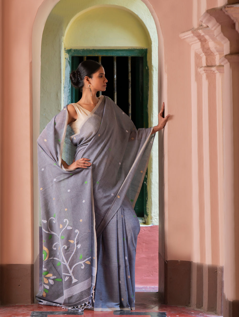 Load image into Gallery viewer, Exclusive Soft Handwoven Bengal Cotton Jamdani Saree - Forest Tales