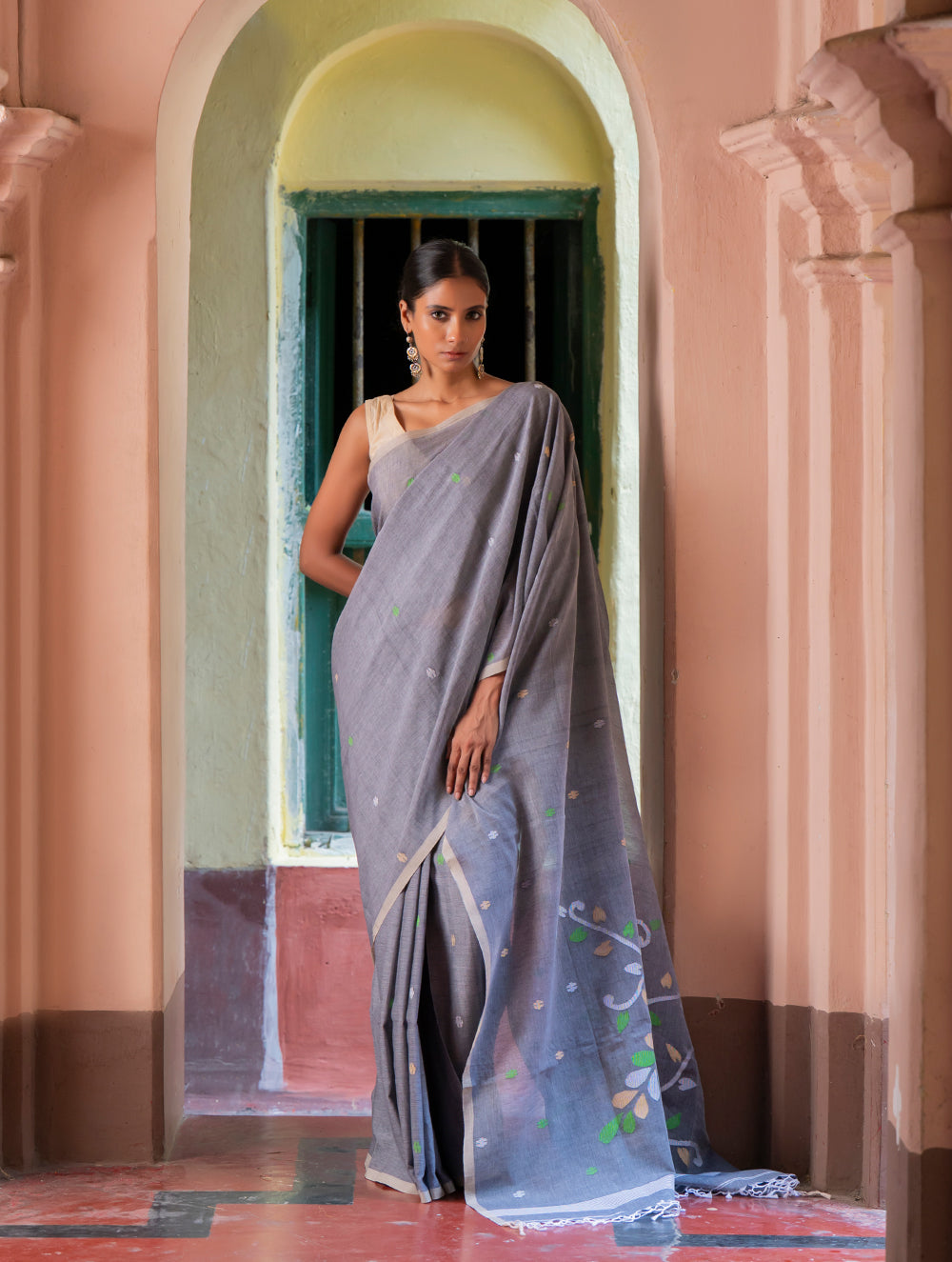 Load image into Gallery viewer, Exclusive Soft Handwoven Bengal Cotton Jamdani Saree - Forest Tales