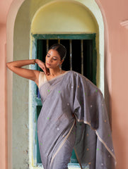 Exclusive Soft Handwoven Bengal Cotton Jamdani Saree - Forest Tales