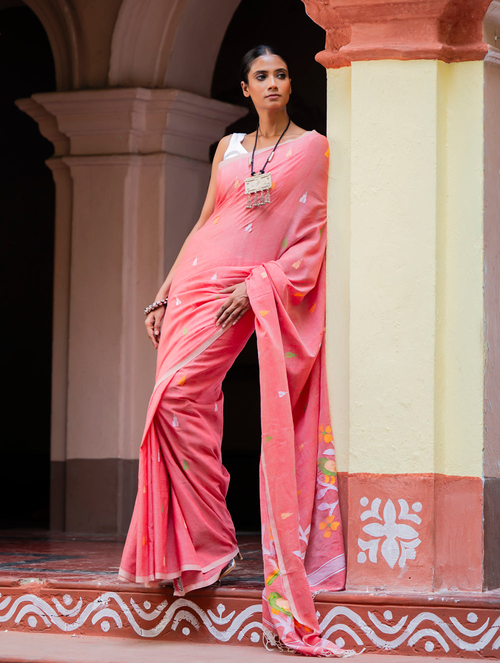 Load image into Gallery viewer, Exclusive Soft Handwoven Bengal Cotton Jamdani Saree - Pakhipath