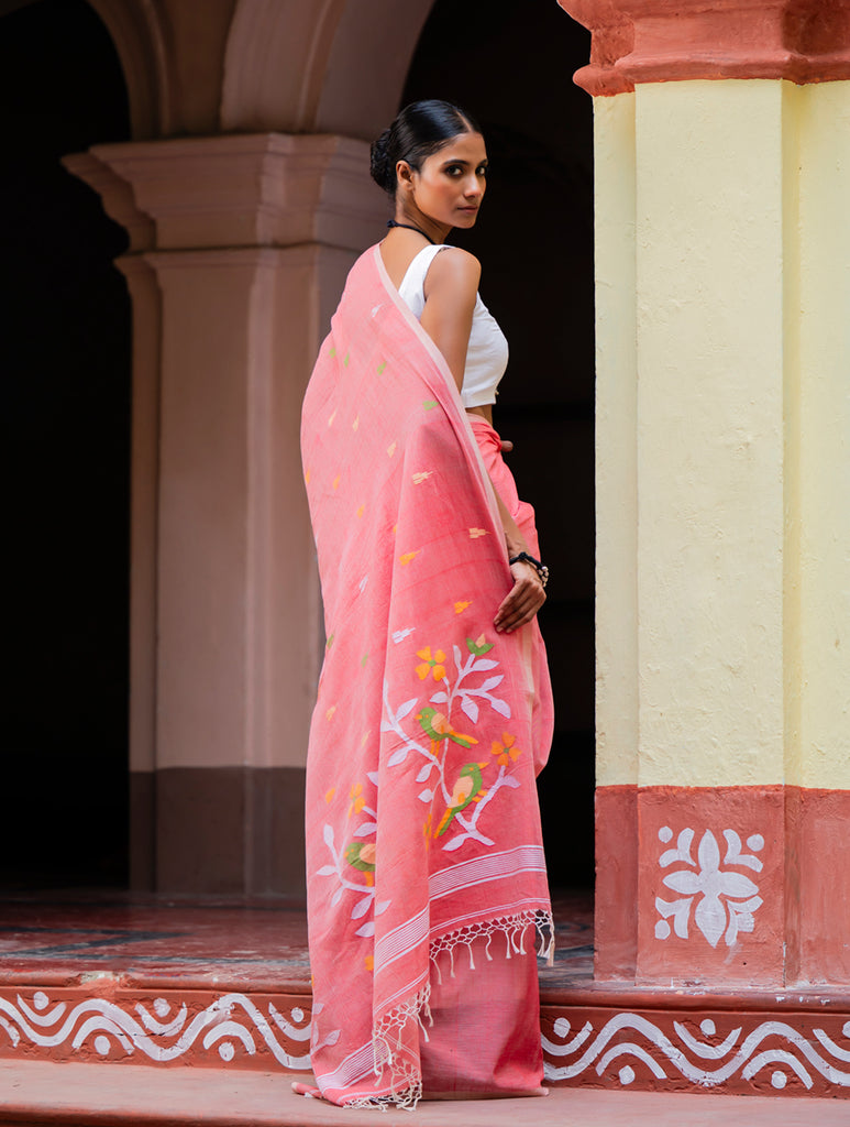 Exclusive Soft Handwoven Bengal Cotton Jamdani Saree - Pakhipath
