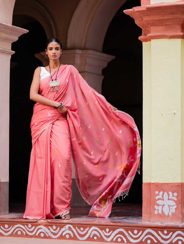 Exclusive Soft Handwoven Bengal Cotton Jamdani Saree - Pakhipath