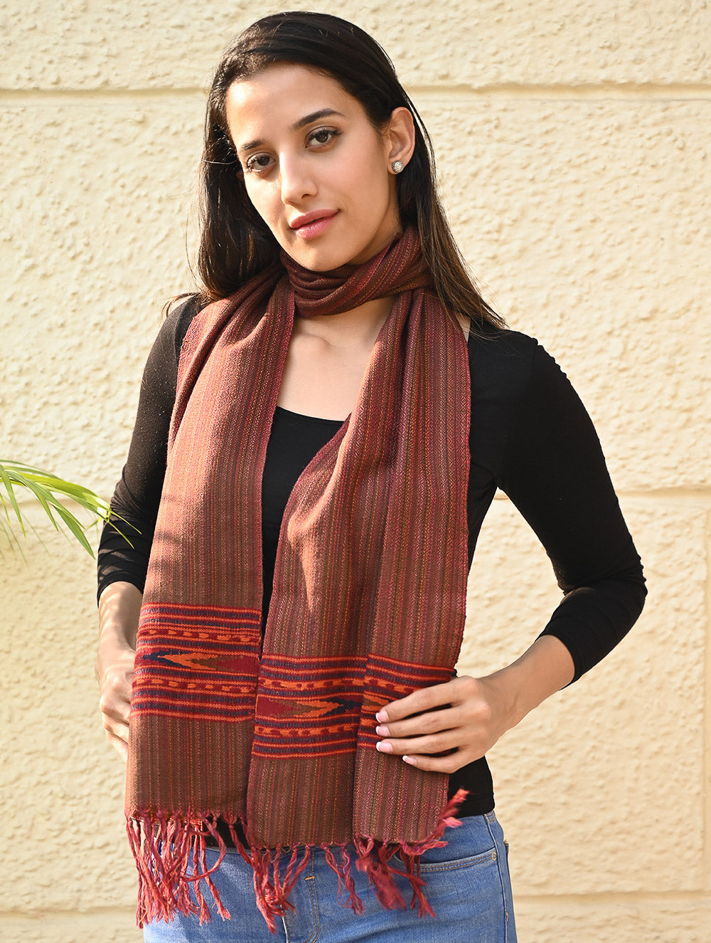 Load image into Gallery viewer, Exclusive Soft Himachal Wool Muffler with Woven Border - Hot Chocolate 