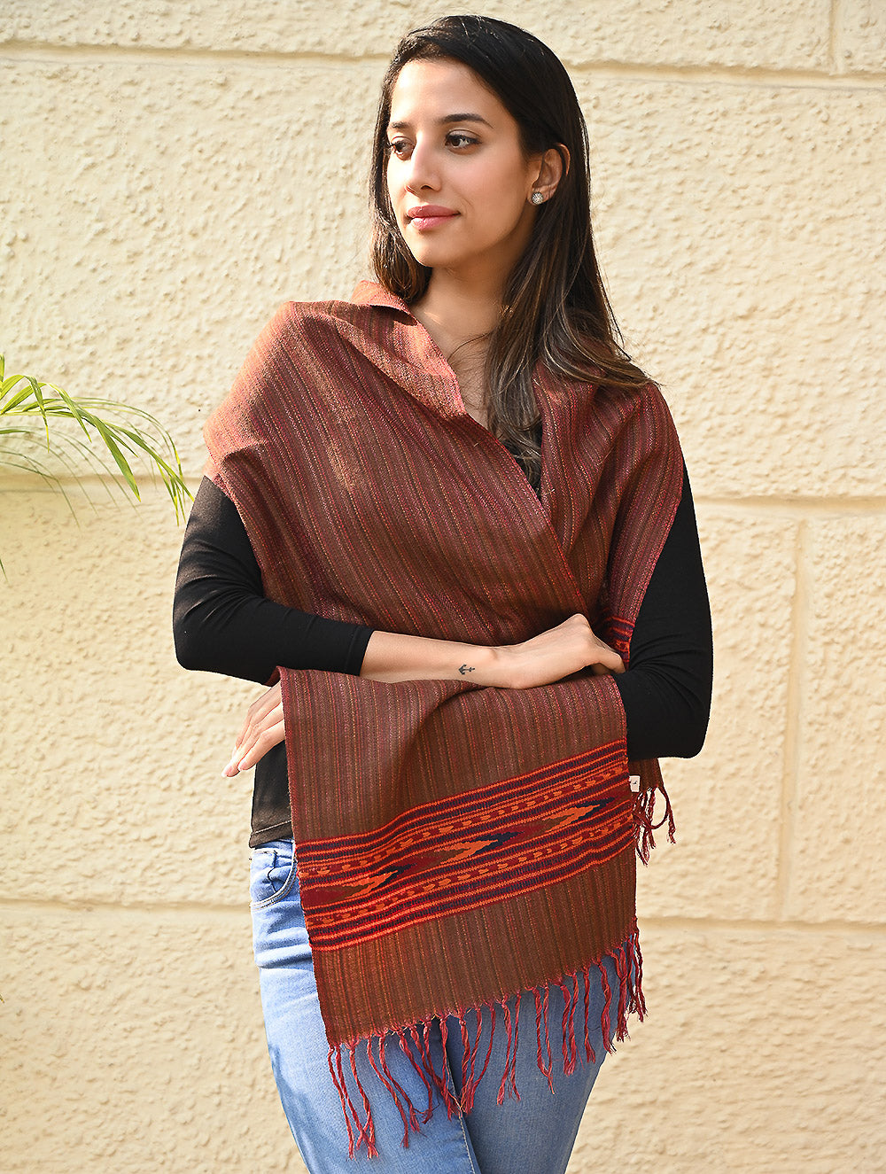 Load image into Gallery viewer, Exclusive Soft Himachal Wool Muffler with Woven Border - Hot Chocolate 