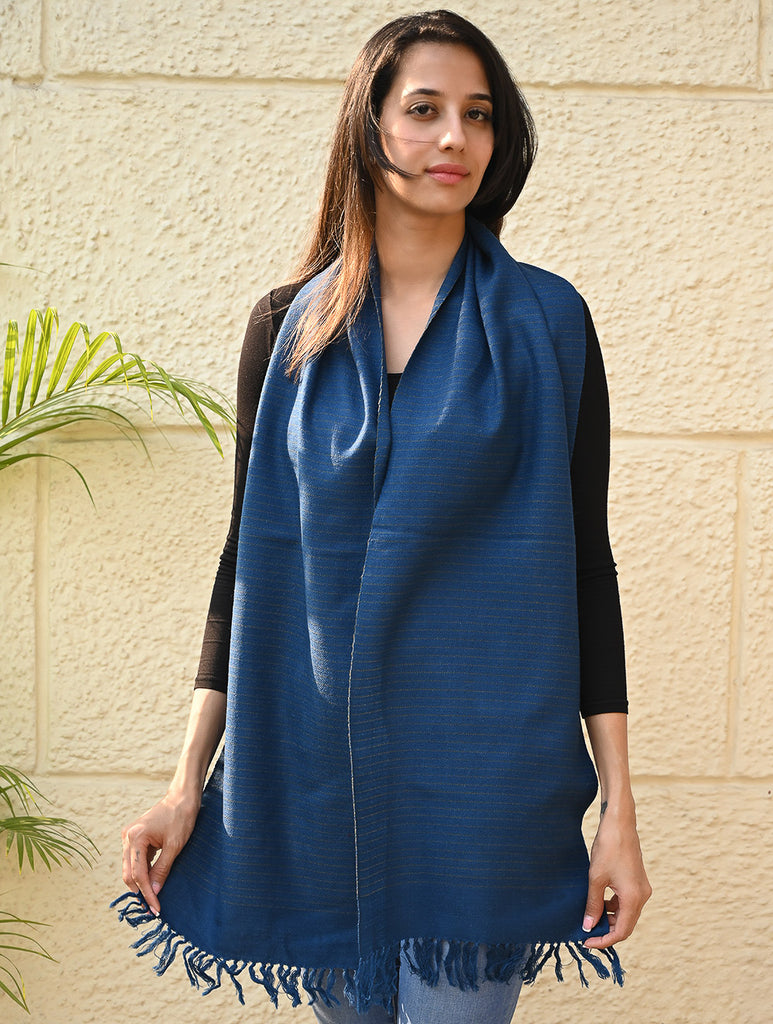 Exclusive Soft Himachal Wool Muffler with Woven Border - Midnight Stripes