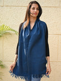 Exclusive Soft Himachal Wool Muffler with Woven Border - Midnight Stripes