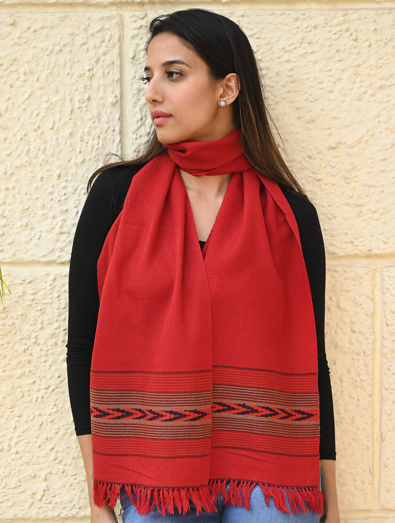 Exclusive Soft Himachal Wool Muffler with Woven Border - Tomatini Trail