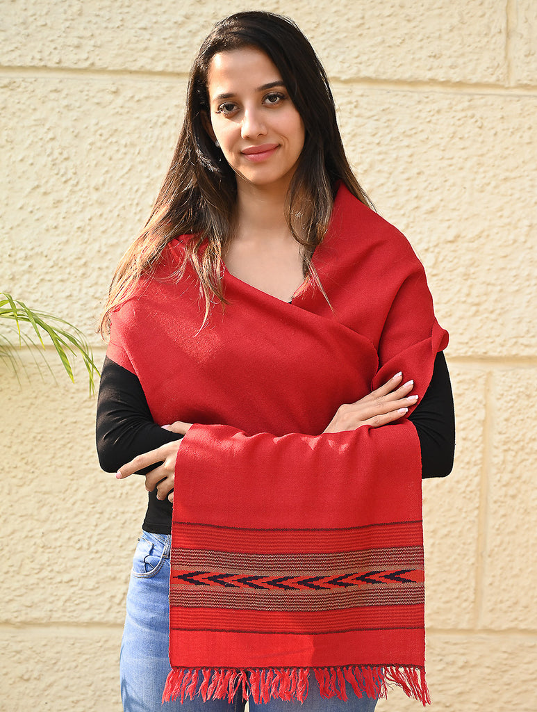 Exclusive Soft Himachal Wool Muffler with Woven Border - Tomatini Trail