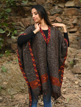 Load image into Gallery viewer, Exclusive Soft Himachal Wool Poncho with Woven Border - Charcoal Brown