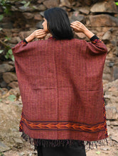 Load image into Gallery viewer, Exclusive Soft Himachal Wool Poncho with Woven Border - Chocolate Rust