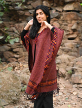 Load image into Gallery viewer, Exclusive Soft Himachal Wool Poncho with Woven Border - Chocolate Rust