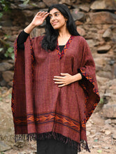 Load image into Gallery viewer, Exclusive Soft Himachal Wool Poncho with Woven Border - Chocolate Rust