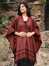 Load image into Gallery viewer, Exclusive Soft Himachal Wool Poncho with Woven Border - Chocolate Rust